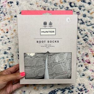 Hunter Cable Knit Boot Socks Light Gray - Size Large